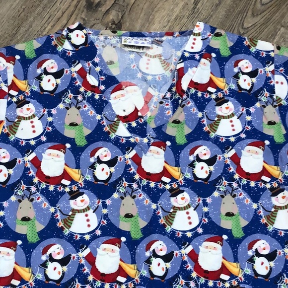 UA Scrubs Christmas Snow Globe V Neck Scrub Top - Picture 5 of 7